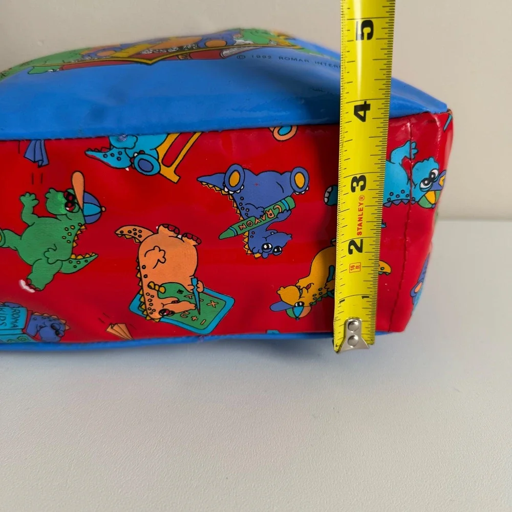 Vintage 1992 Romar International Corp Dinosaur Vinyl Lunch Bag Blue Red Retro